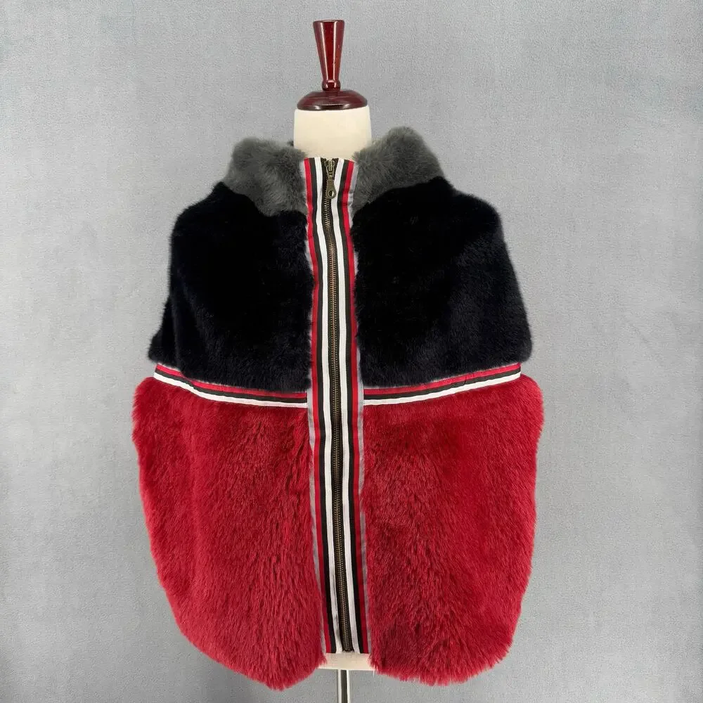 OF Handmade Alpaca Wool Blend Drop Shoulder Vest S Red Black Artsy Sustainable - Picture 1 of 15